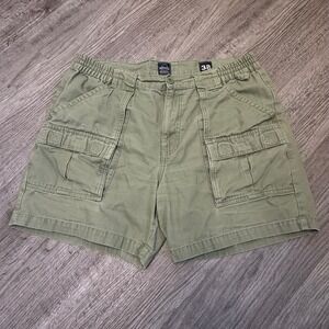 RedHead Mens Green Canvas Cargo Shorts Elastic Waist Size 38 Olive Drab Utility